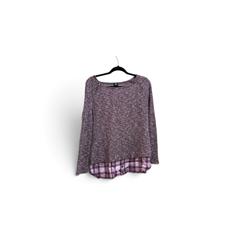 Lee Riders Womens Purple Marled Plaid Layered Look Knit Top CS7209VF Medium